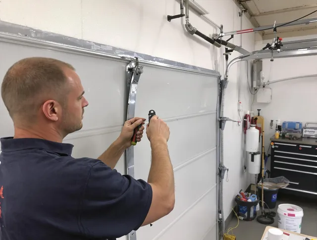 Before and after garage door dent repair by Stow Garage Door Repair in Stow