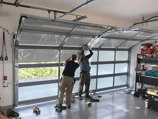 Stow Garage Door Repair expert performing precise panel replacement on Stow garage door